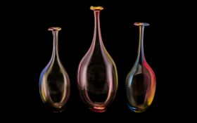 Kosta-Boda Trio of Bottle Shaped Vases Signed Kjell Engman - of large and impressive form signed