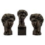 Bronze Head of Michaelangelo's David mounted on a black marble base. Unsigned. 10" high.