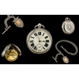 Victorian Period Keywind Sterling Silver English Lever Movement Open Faced Pocket Watch of large