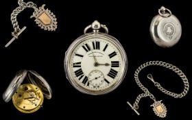 Victorian Period Keywind Sterling Silver English Lever Movement Open Faced Pocket Watch of large