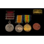 First World War Medals with tag, and fire brigade medal and ribbon. Name J.W. Kirkham Manch.