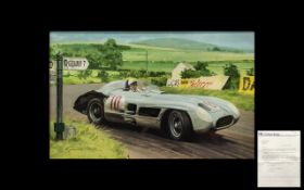 Graham Turner Watercolour Drawing of Stirling Moss ( 300 SLR Mercedes Benz ) on his Way to Victory