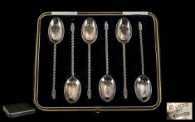 A boxed Set of Six Silver Barley Twist Stems Set of Tea Spoons. Hallmark Sheffield 1922.