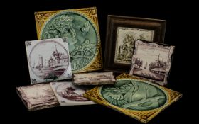 Mixed Lot Of Mostly 19thC Tiles To Include A Liverpool Bat Printed Tile, Delft Style, 2 Minton