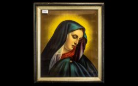 Antique Print of the Madonna Highlighted in Work Colour - glazed and framed. Size 21" x 18".