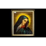 Antique Print of the Madonna Highlighted in Work Colour - glazed and framed. Size 21" x 18".