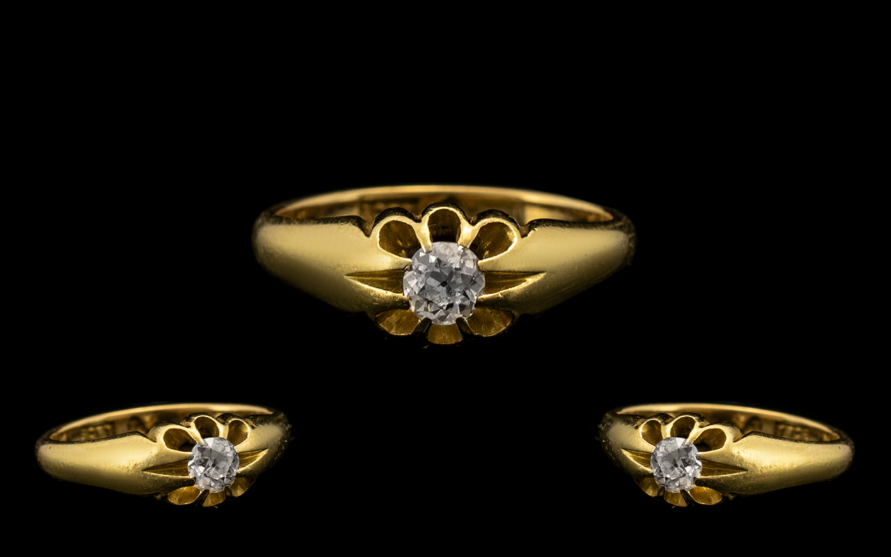 Gents 18ct Gold Diamond Ring. Old round cut single stone diamond, claw set.