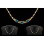 14ct Gold Attractive Blue Topaz and Diamond Set Ladies Necklace - marked 585 - 14ct.