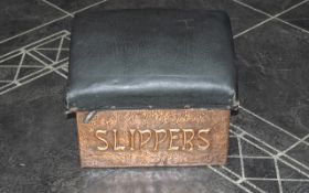 Edwardian Copper Fronted Slipper Box with a fabric covered lid. Circa 1900's. 13" wide, 10" hight.