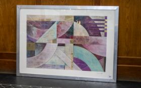 Richard Hall Listed Modern Abstract Large Print. Cubistic designs, highlighted in gold. Pencil