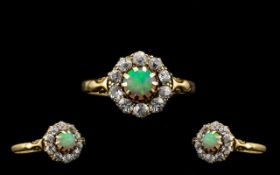 Antique Period Attractive and Quality 18ct Gold Diamond and Opal Set Dress Ring - fully hallmarked