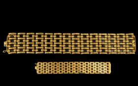18ct Gold Nice Quality High Fashion 1970's Golf Ball Design Wide Banded Bracelet - marked 750-18ct.