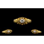 18 ct Gold Attractive Single Stone Diamond Ring Gypsy Setting - The round brilliant cut Diamond of