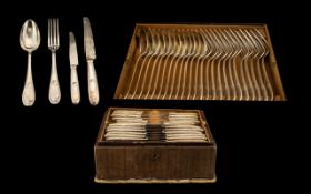 Anique Silver Plated Cutlery Set Velvet lined with two lift out fitted trays containing 24 knives,