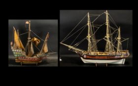 Clinker Built Wood Scratch Model of a British war ship of the line with canyons on quarter deck,