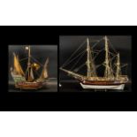 Clinker Built Wood Scratch Model of a British war ship of the line with canyons on quarter deck,