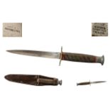 WW2 Commando Style Knife Straight Double Edged Blade, Marked,