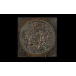 Antique Bronze Plaque Depicting Naked Classical Metal Workers, Forgers, Around The Furnace.