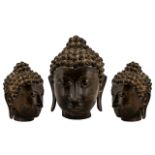 Bronze Buddha Head of Fine Quality Casting, the head with large elongated ears and pointed nose.