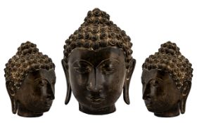 Bronze Buddha Head of Fine Quality Casting, the head with large elongated ears and pointed nose.