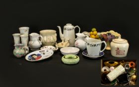 Three Boxes of Assorted China & Pottery to include coffee pot, vases, jugs, trinket boxes,