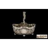 Victorian Period Good Quality Ornate Open Worked Silver Swing Handle Basket - of small proportions.