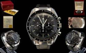 Omega Speedmaster Professional Stainless Steel Wristwatch with manual wind movement, black dial,