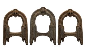 Victorian Period Trio of Matching Unpainted Cast Iron Ornate Design Boot Scrapers - circa 1870's.