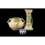 Crown Ducal Two Handled Pot ' Stitch Variation' embossed to base 148, decorated in Green,