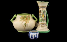 Crown Ducal Two Handled Pot ' Stitch Variation' embossed to base 148, decorated in Green,