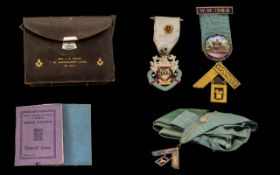 Masonic Apron with Sash - with medal attached, and Masonic Books in briefcase,