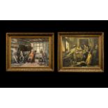 Pair of Art Prints In Gilt Frames, Depicting a Tavern Scene. Size 24 x 29 Inches.