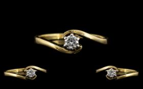 Ladies 18ct Gold Contemporary Designed Single Stone Diamond Set Ring. Round Brilliant Cut Diamond of