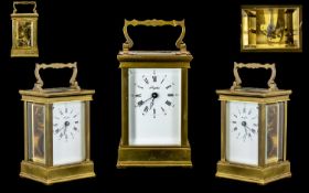 French Nice Quality 11 Jewell's 8 Day Brass Carriage Clock - features white porcelain dial visible