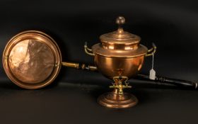 Antique Copper Tea Urn with Brass Fittings of Typical Form 17" high with an antique copper warming