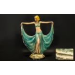 Art Deco Plaster Figurine of Large Size Dancing Girl of the Period, Painted Decoration with Slight