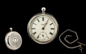 J G Graves of Waltham Key Wind Open Faced Silver Pocket Watch Lever Movement with key.