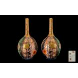 Japanese 19thC Meiji Period Superb Quality Pair of Signed Large Hand Painted Bottle Vases decorated