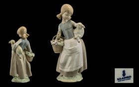 Lladro Porcelain Figure ' Girl with Lamb ' Model No 4835. Issued 1972 - 1991. Height 9.75 Inches -