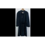 Gentleman's Long Navy Blue Gaberdine Trench Coat by Lord with detachable wool checked lining. Collar