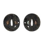 Japanese Edo Period Antique Samurai Katana Tsuba - Tenbo Style, The Oval Shaped Guard Decorated with