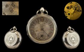 Victorian Period Fine Quality Solid Silver Open Faced Key Wind Pocket Watch - features a silver