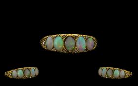 Antique Period 18ct Gold Attractive 5 Stone Opal and Diamond Set Dress Ring gallery setting.