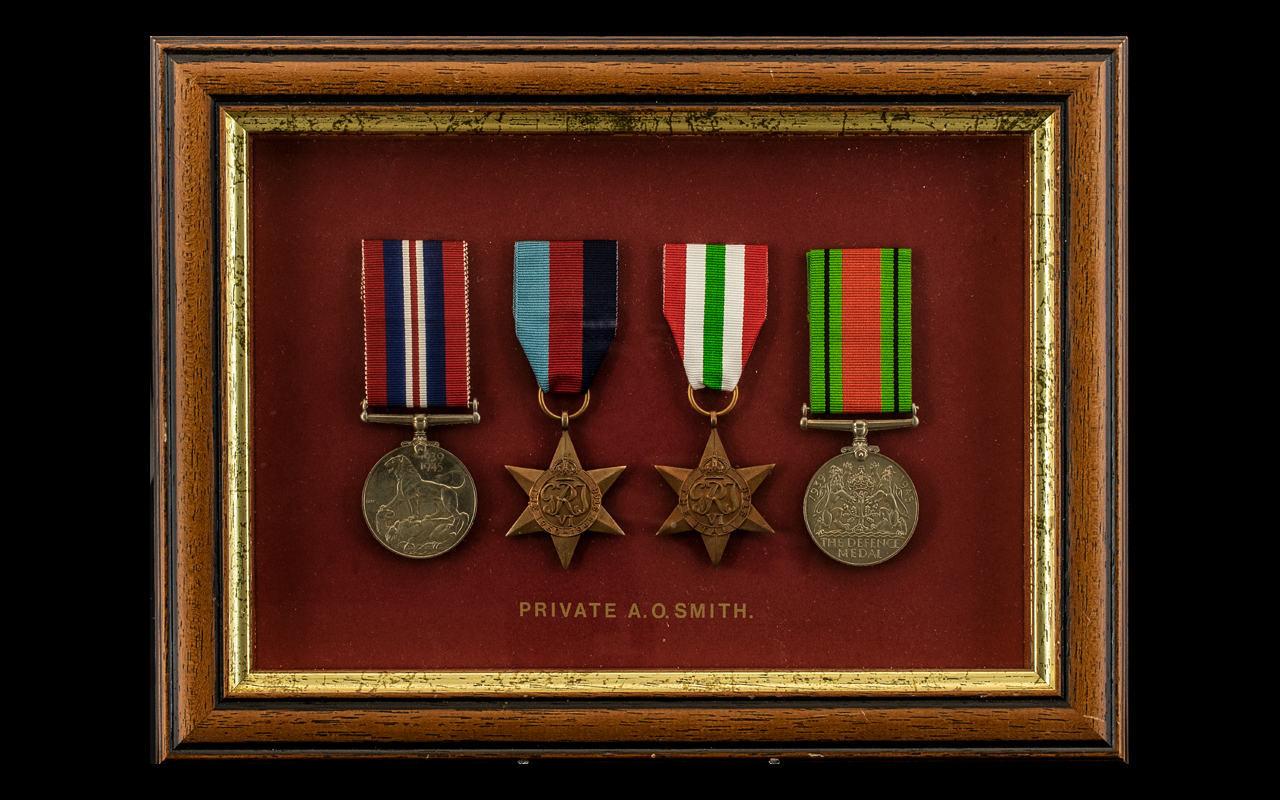 World War II Military Medals ( 4 ) Awarded to Private A. O. Smith. Comprises 1/ 1939 - 1945