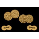 Edward VII Pair of 22ct Gold Half Sovereigns Gents Cufflinks with 9ct Gold Links - total gold