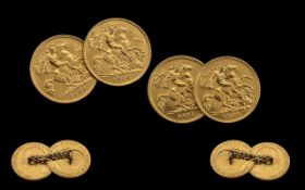 Edward VII Pair of 22ct Gold Half Sovereigns Gents Cufflinks with 9ct Gold Links - total gold