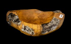 Naturalistic Burr Wood Root Bowl with knarled sides. 16" diameter.