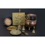Collection of Brass & Copper Items to include: four brass bells; a brass plaque;