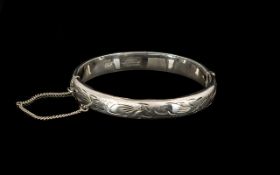 Silver Bangle, Fully Hallmarked. Hallmarked for silver, with safety chain.