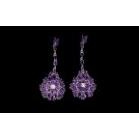 Amethyst Pair of Long Pendant Drop Earrings, 12.25cts; each of the spectacular earrings comprising a